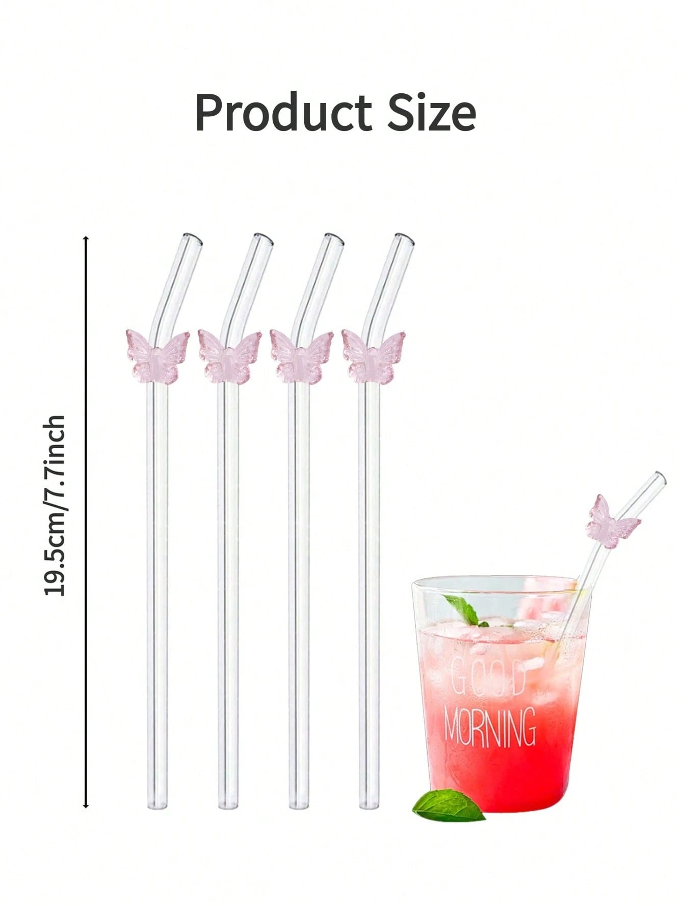 FlairStraws – Reusable Glass Straws with Pink Butterfly