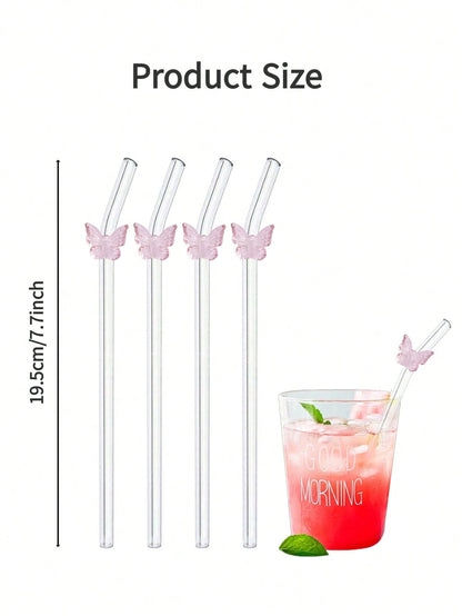 FlairStraws – Reusable Glass Straws with Pink Butterfly