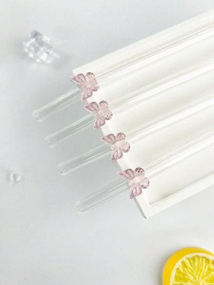 FlairStraws – Reusable Glass Straws with Pink Butterfly