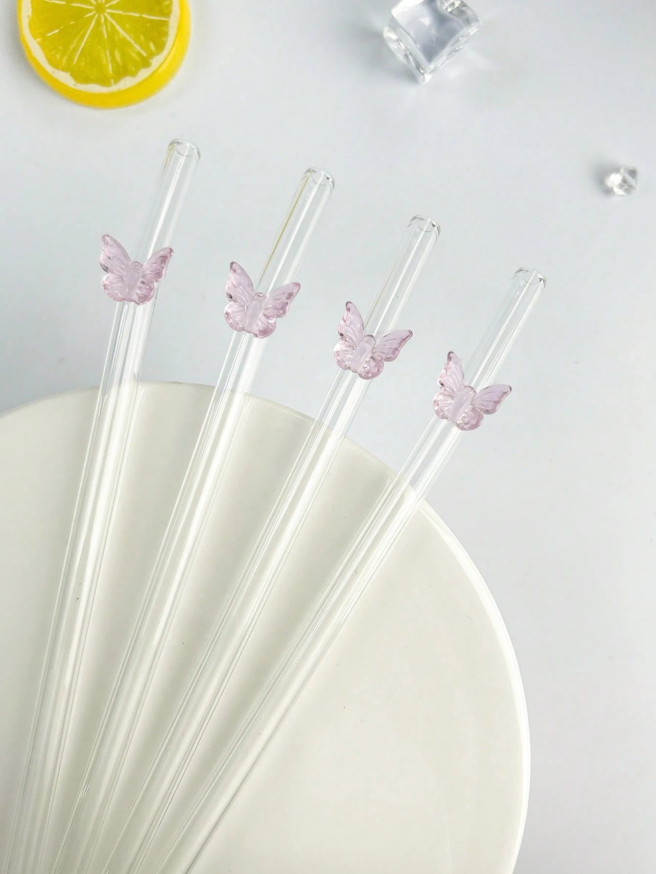FlairStraws – Reusable Glass Straws with Pink Butterfly