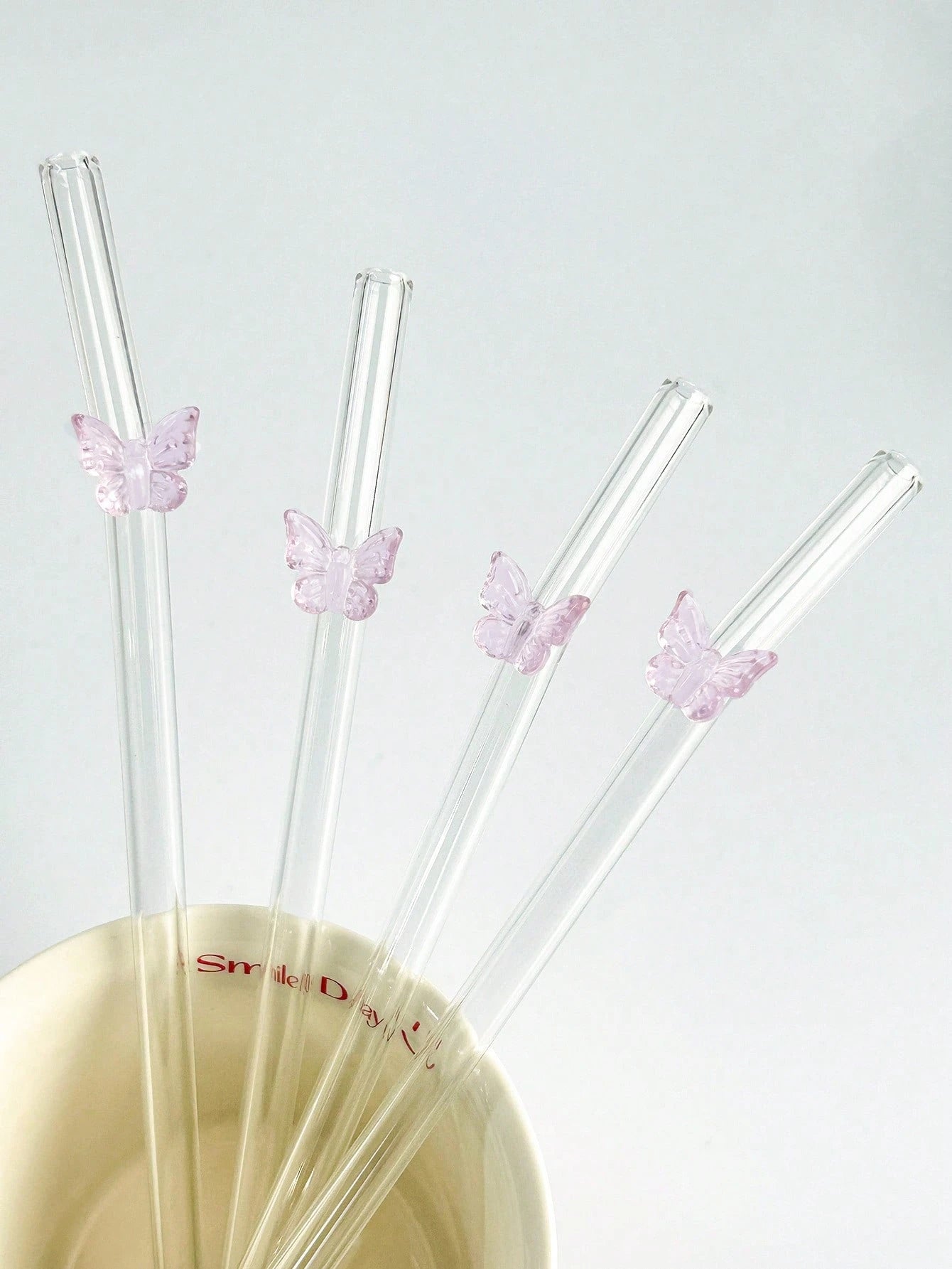 FlairStraws – Reusable Glass Straws with Pink Butterfly