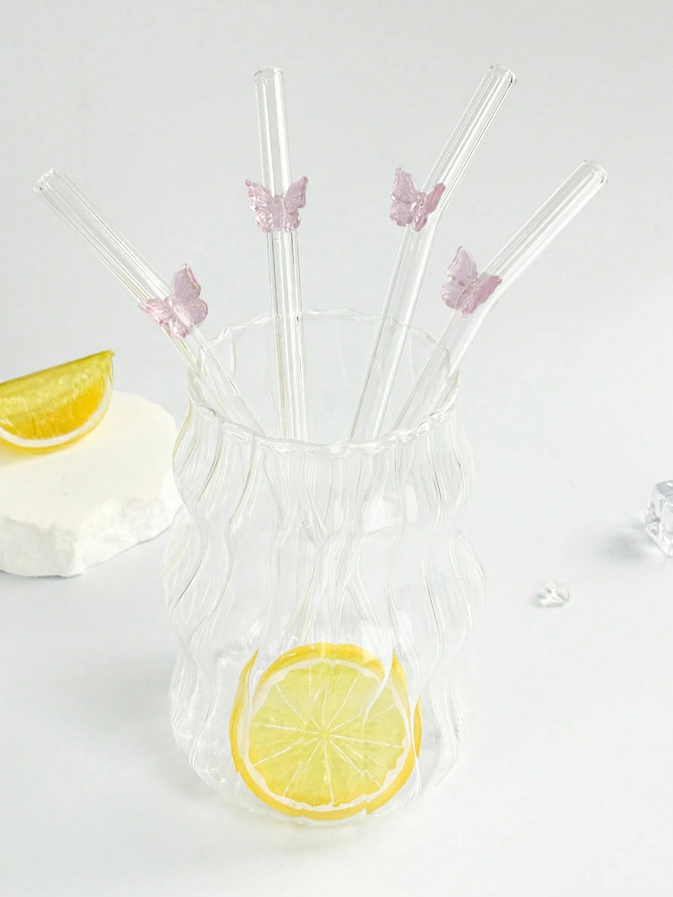 FlairStraws – Reusable Glass Straws with Pink Butterfly