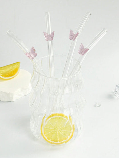 FlairStraws – Reusable Glass Straws with Pink Butterfly