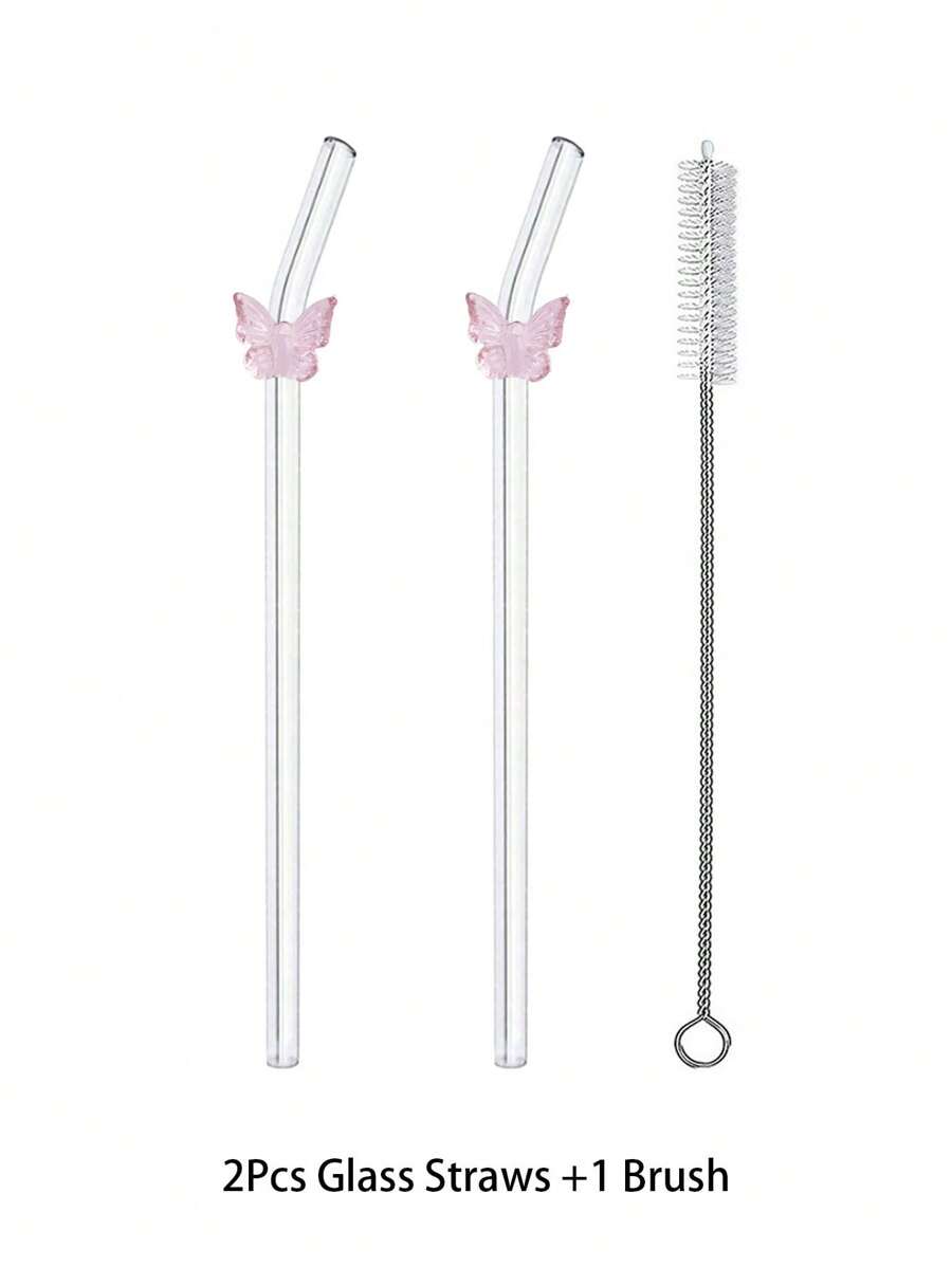 FlairStraws – Reusable Glass Straws with Pink Butterfly