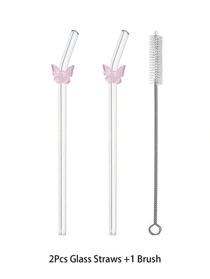 FlairStraws – Reusable Glass Straws with Pink Butterfly