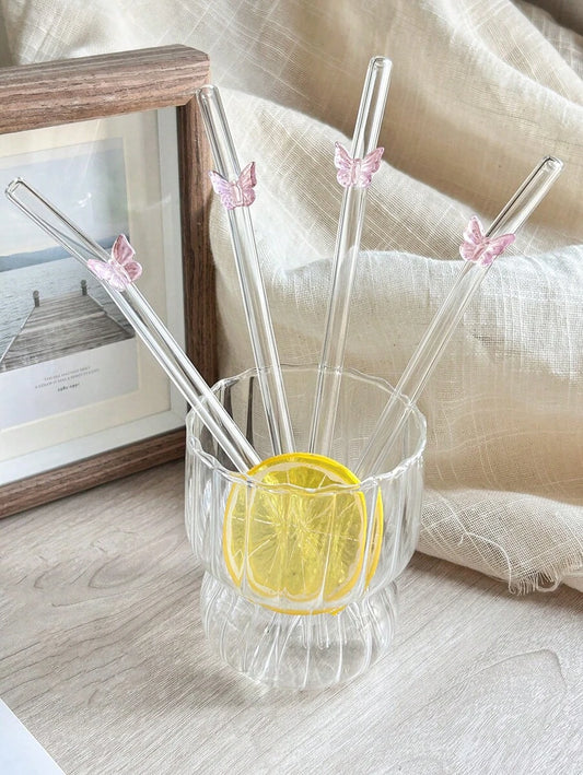 FlairStraws – Reusable Glass Straws with Pink Butterfly